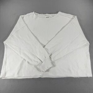 Aerie Ribbed Long Sleeve Top Womens XL White Oversized Boat Neck